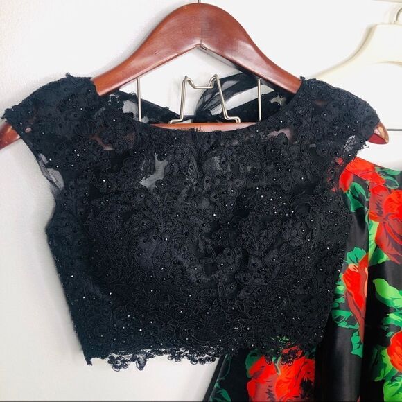 Sherri Hill 2 Piece Rose Print Dress Style 50603 0 Party Pageant Dance Floral - Picture 2 of 11